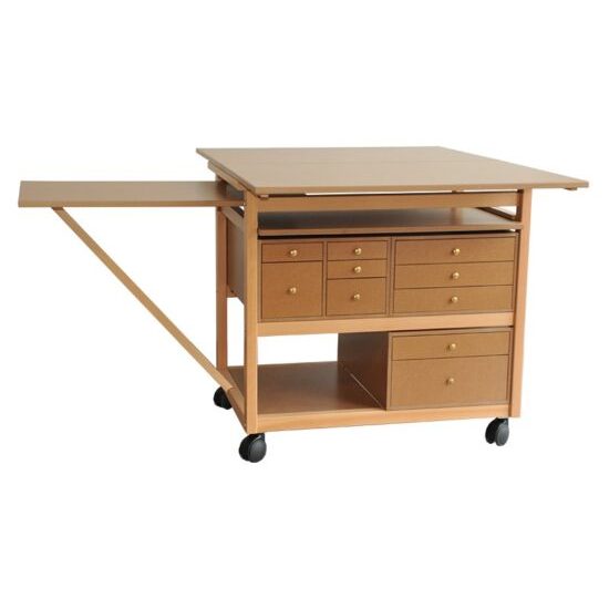 Full view of the sewing cabinet designed as a sewing cutting table