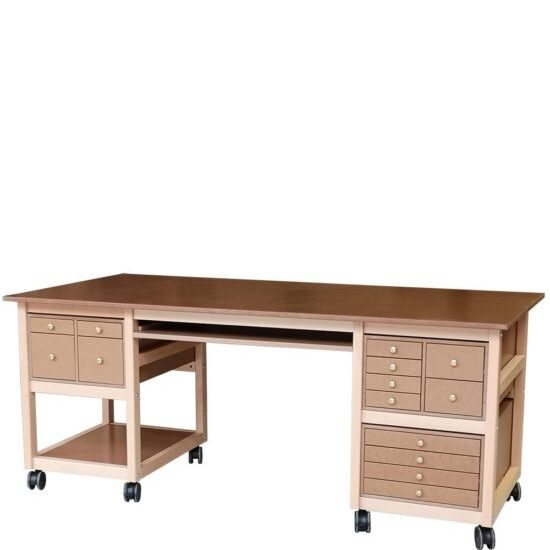 Solid wood modular desk with drawer unit and open leg space