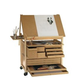 the top panel inclines to your preference and adjusts in height. It can be used as a watercolour easel, drawing table or writing surface