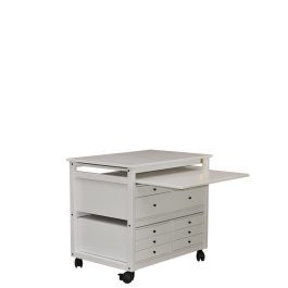 Trois plateau sur ce Bureau bois blanc 10 tiroirs