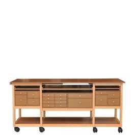 Workshop table with castors for leather, sewing or patchwork