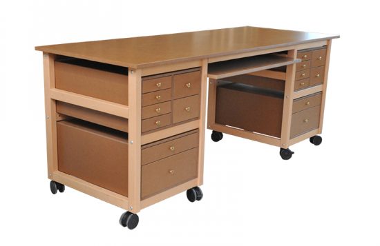 Auboi desk cabinet with 14 drawers and computer keyboard tray shelf