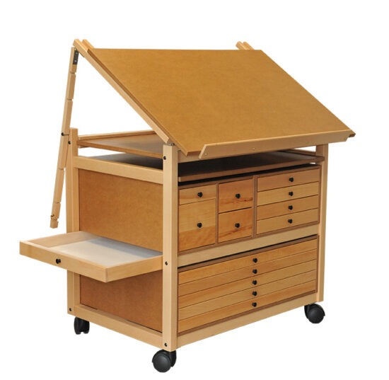 Art studio furniture with open solid front side drawer