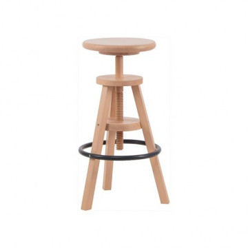 The stool in solid beech adjustable in height from 55 to 75 cm Natural varnish
