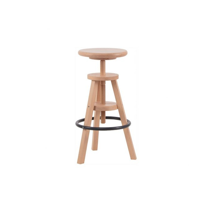 The stool in solid beech adjustable in height from 55 to 75 cm Natural varnish